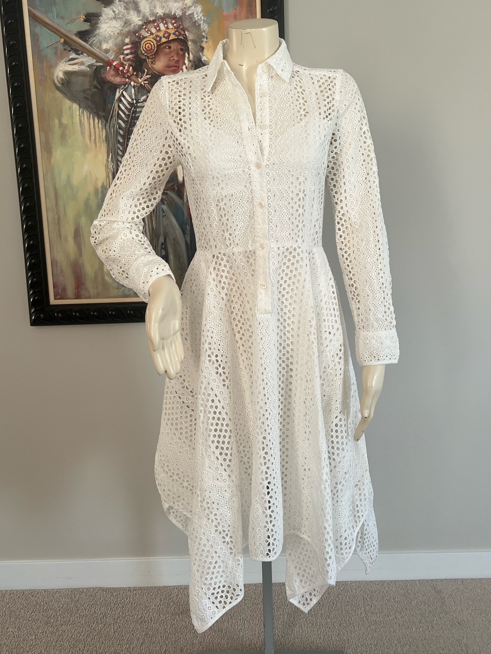 BCBGMaxAzria Beatryce White Eyelet Midi Shirtdress – Size XS - Picture 4 of 13